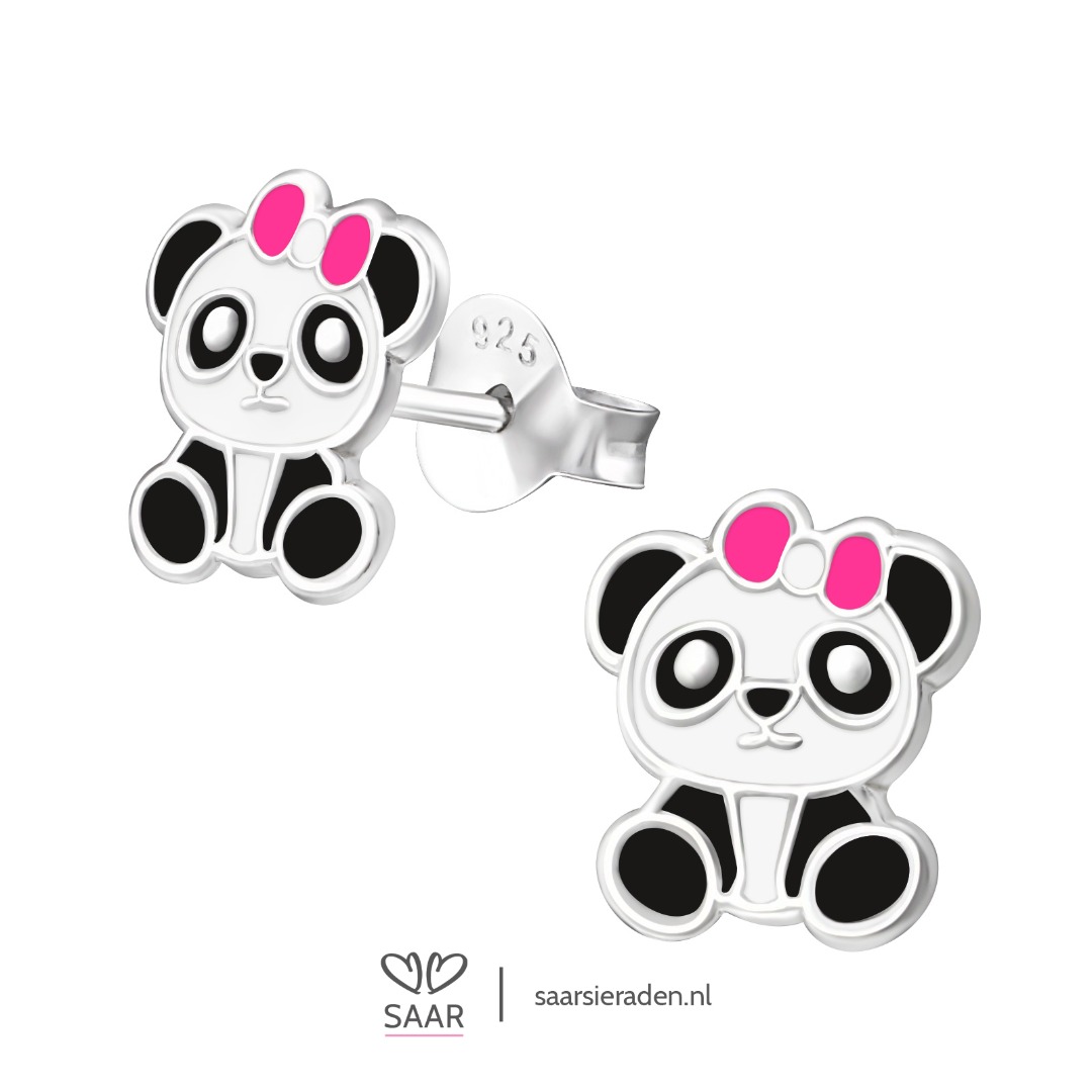 Zilveren kinderoorbellen panda - sieraden