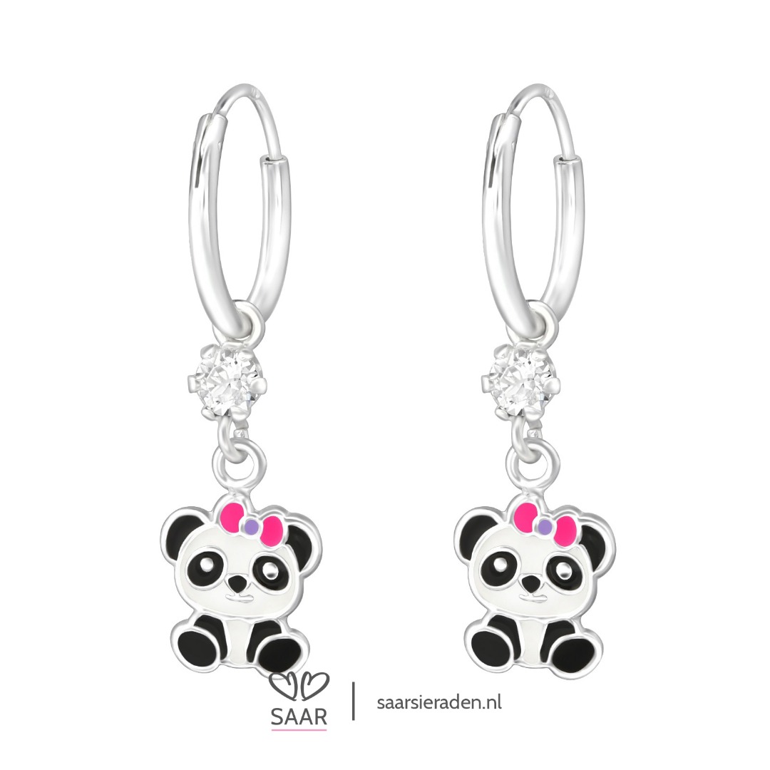 Zilveren hangende kinderoorbellen panda - sieraden